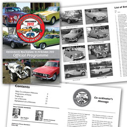 A5, 24 page booklet for 'NZ Classic Car Rally'