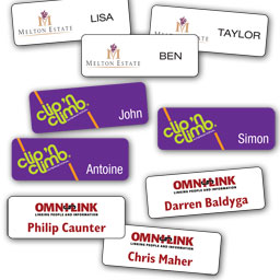 Name badges for: Melton Wines, Clip 'n Climb & Omnilink